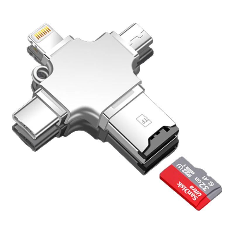 LinkStone USB High-Speed Multi-Functional All-In OTG Card Reader Supports TF Cards, Type-C Android Apple Lightning Three-Interface Compatible with Phones, Computers, And Cameras