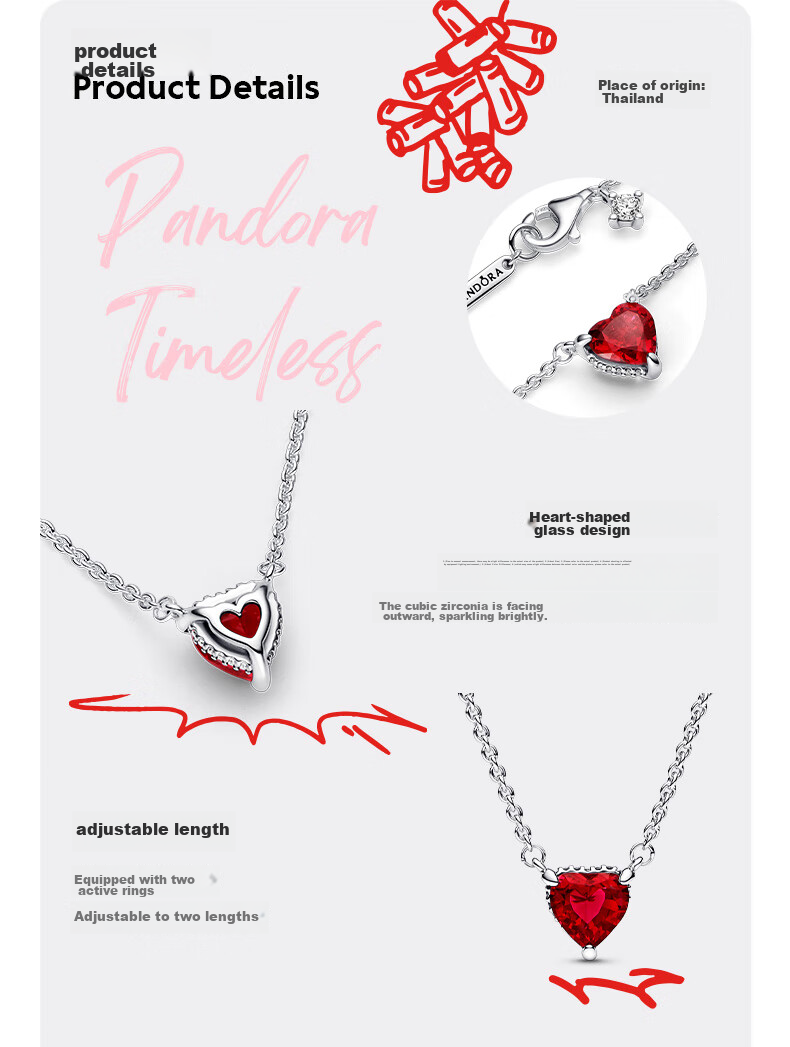 Pandora Flame Heart Necklace And Earrings Set for Women, Birthday Gift for Girlfriend 3
