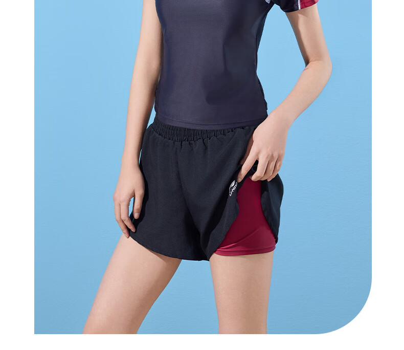 Li-Ning Women's Swimsuit, Sports Casual Fashion Two-Piece Boyshort Swimwear, Tummy Control Slimming Hot Spring Swimwear 482 Black And Red M 18