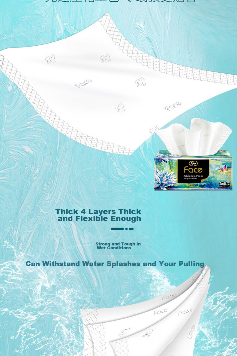C&S Facial Tissues, Art Oil Painting Face Box, 4-Ply 90 Sheets*4 Boxes, Thickened Water-Absorbent Facial Tissues, Soft And Gentle on Ski 18