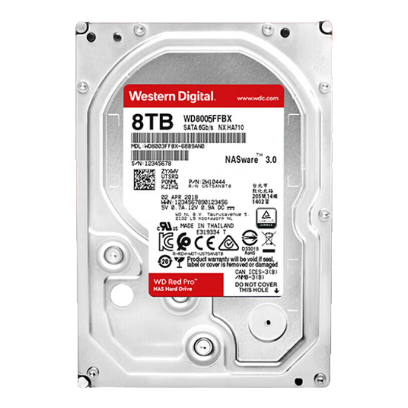 Western Digital (WD) NAS Hard Drive, WD Red Pro, 8TB, 7200 RPM, 256MB Cache, SATA CMR Vertical, NAS-Specific Hard Drive, 3.5-Inch, WD8005FFBX