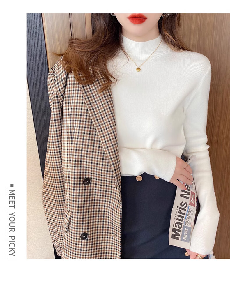 XUEXIMAN Semi-Turtleneck Base Layer for Women, Autumn And Winter Solid Color High-End Base Shirt, Versatile Slimming Knitted Sweater Suitable for Outer Wear 22