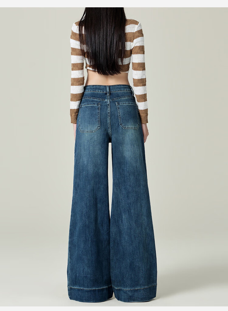 Yipintiancheng Retro Washed Denim Jeans for Women, Versatile Slimming Wide-Leg Pants for Fall 2025, Loose-Fitting Floor-Length Trousers 10