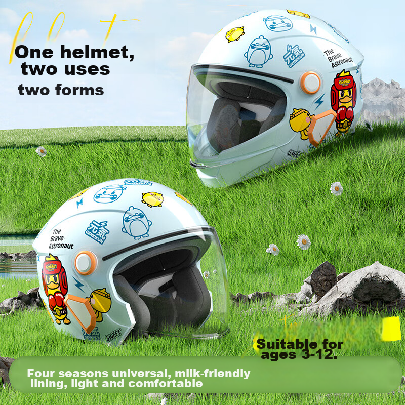 NEVA 3C Certified Children's Helmet for Boys And Girls, All-Season Universal Electric Scooter Motorcycle Cartoon Cute Baby Safety Helmet, Light Blue Little Yellow Duck for Ages 3-10