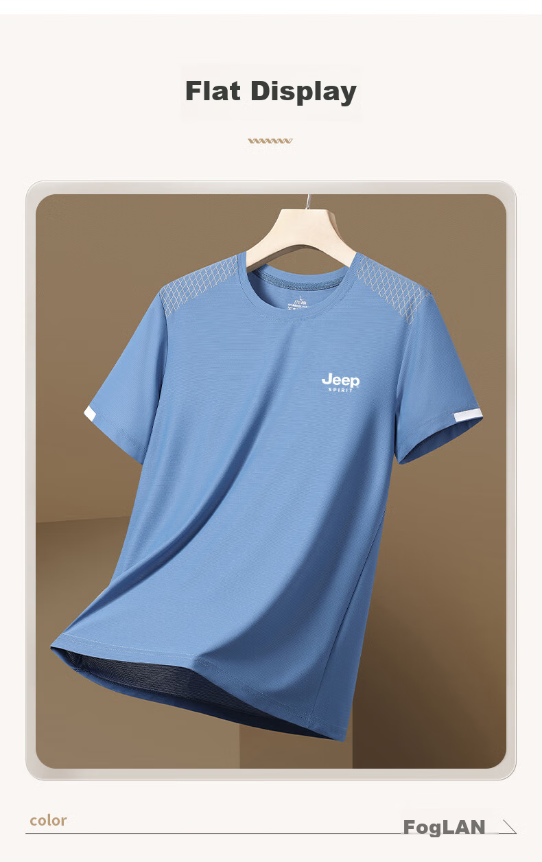 JEEP SPIRIT Men's Short-Sleeve T-Shirt, Summer Half-Sleeve, Ice Silk Quick-Dry Round Neck, Casual Comfortable Breathable, Black, XL 11