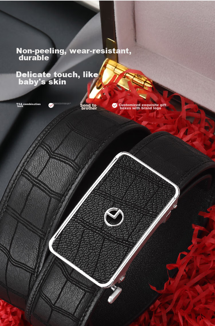 Goldlion Leather Belt with Automatic Buckle, High-Quality Wooden Gift Box, Birthday Present 2