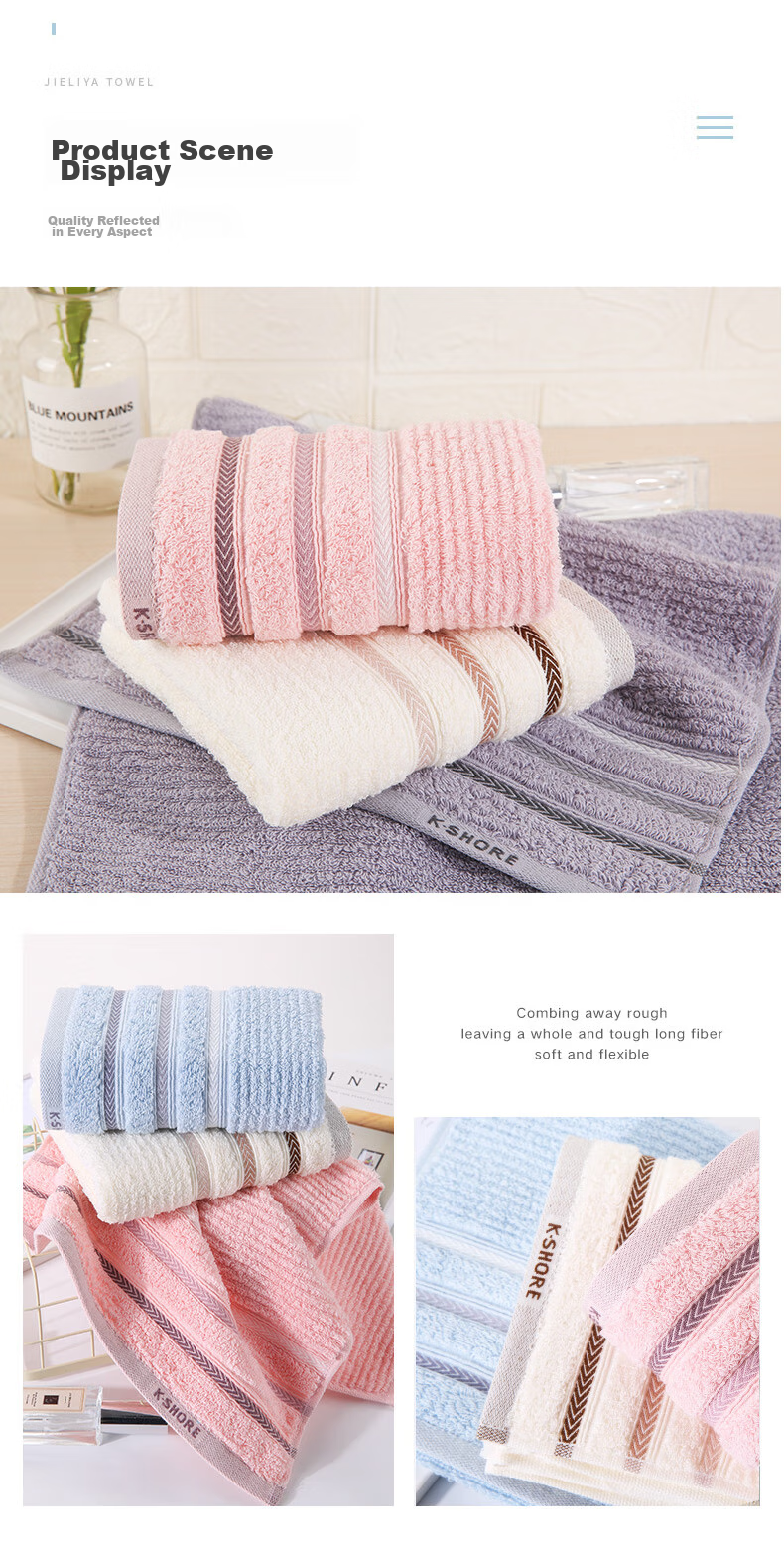KING SHORE Towel Gift Box, Set of 2, Pure Cotton Satin Face Towels, Group Purchase, 70*34cm, 98g/piece, Includes Carrying Bag 4