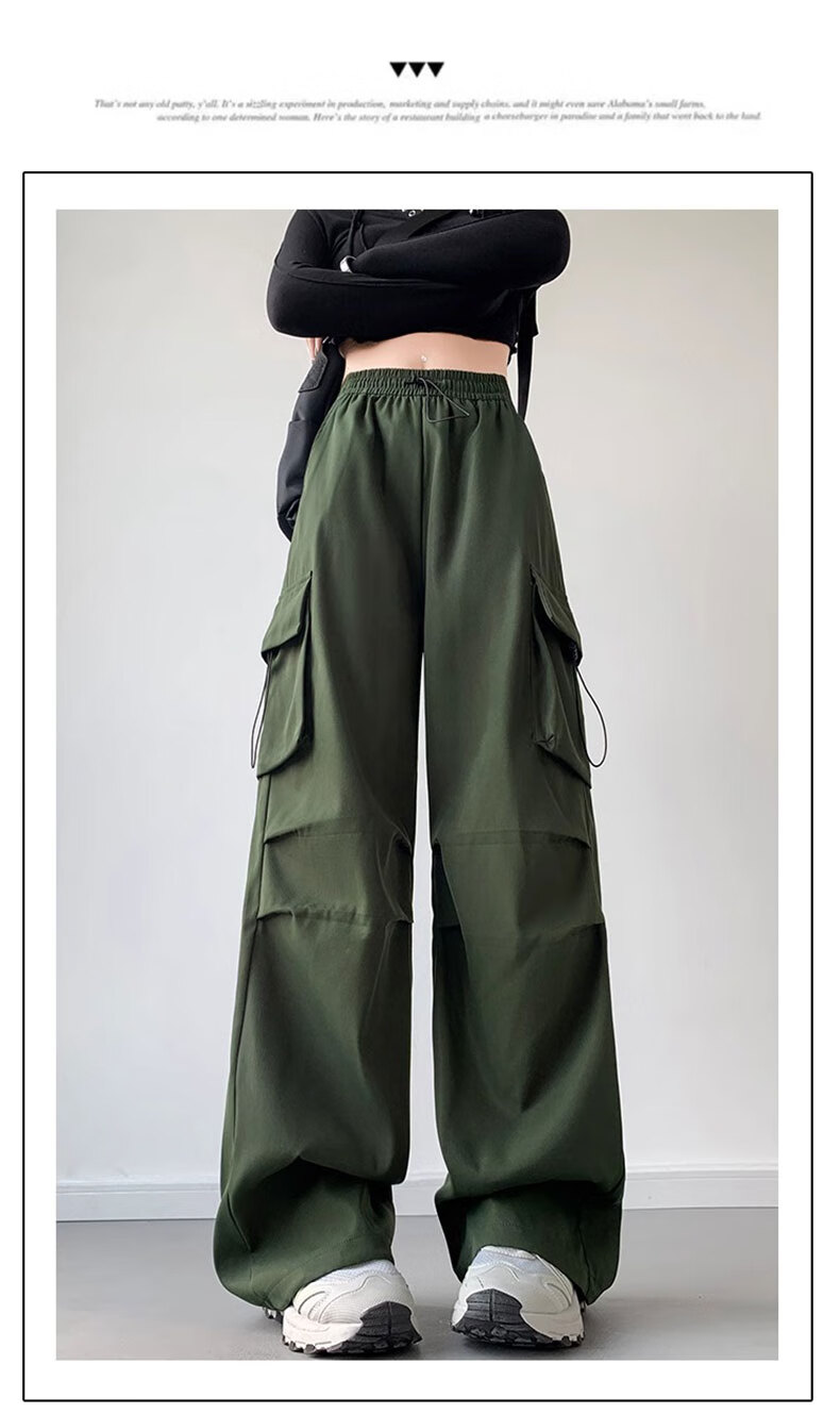 LangSha American-Style Parachute Cargo Pants for Women, Summer Ice Silk High-Waist Wide-Leg Loose Casual Quick-Dry Outdoor Sports Pants for Wome 35