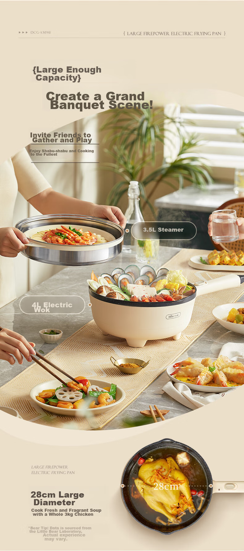 Bear Electric Wok, Multi-Functional Home Cooking Pot, Electric Cooker, Hot Pot, 2.5L Small Electric Pot, Non-Stick Cooking Pot for Stewing, Frying, And Boiling in Dormitory, Noodle Cooker B24C2 7