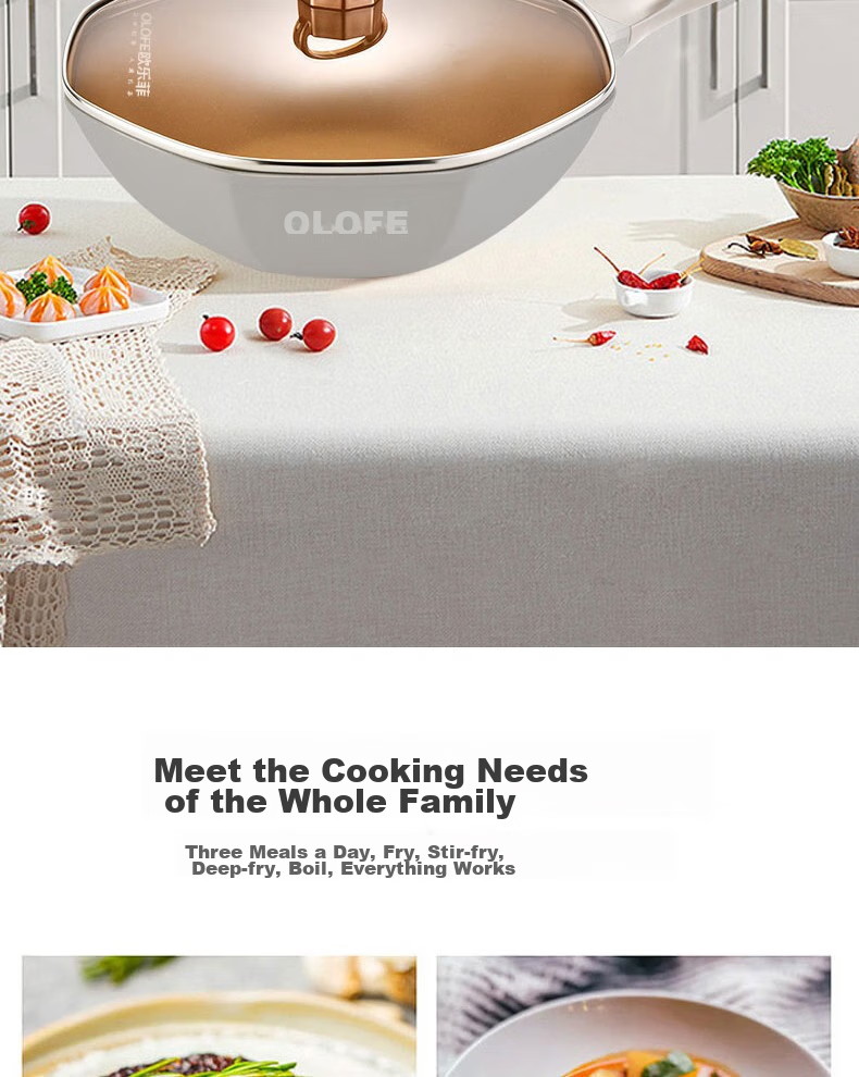 OLOFE Titanium Non-Stick Octagonal Pan, Non-Stick Frying Pan, Flat Bottom Wok, Deep Frying Pan, Home Cooking Pan with High Aesthetic Value, 32cm 8
