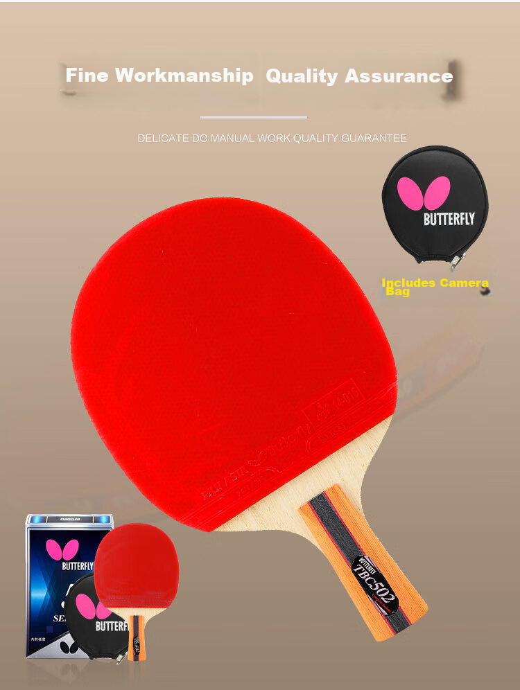 BUTTERFLY 5-Star Table Tennis Racket [Double-Sided Reverse Rubber] Professional Competition Blade 502 Straight Handle Racket with Case Included 2
