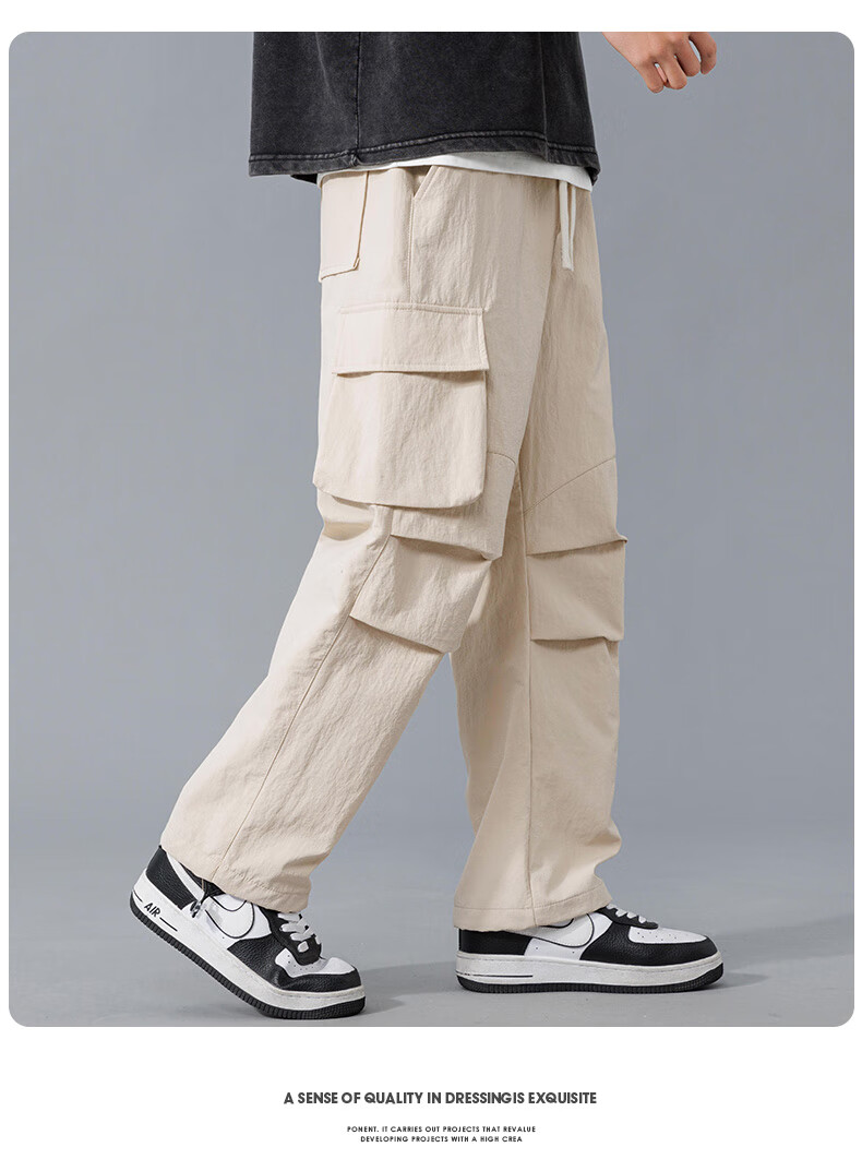 Dingfengbaoluo American-Style Cargo Casual Pants for Men, Spring And Summer Trendy Versatile Loose Paratrooper Tactical Trousers, DDF32 Black M 12
