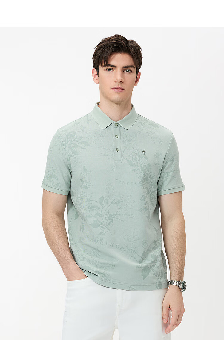 DANCING WOLVES [7A Antibacterial & 2A Anti-Mite] All-Over Embroidery Cool-Touch Men's Short-Sleeve POLO 113 Light Blue M (170) 8