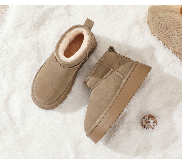 ZHR Snow Boots for Women, New Winter Style with Fleece Lining, Warm Cotton Shoes, Non-Slip Waterproof Thick-Soled Ankle Boots GZ08 Camel Color Size 39 23