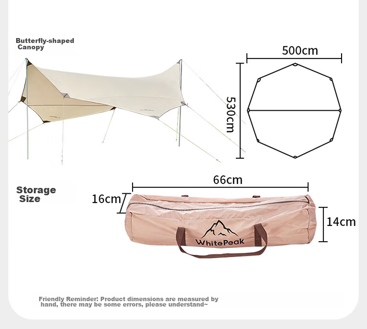 WhitePeak Silver-Coated Hexagonal Sunshade Tent for Outdoor Camping, Sun Protection, Rain Protection, Portable Picnic Tarpauli 10