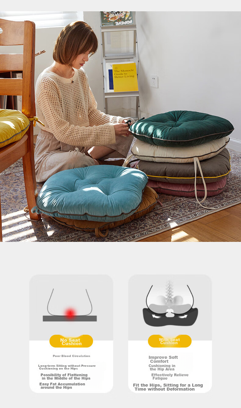 Fanyejia Thickened Chair Cushion, Office Long-Sitting Comfortable Seat Pad, Tatami Mat for Bay Window, Meditation Pillow, All-Season Universal Chair Cushio 6