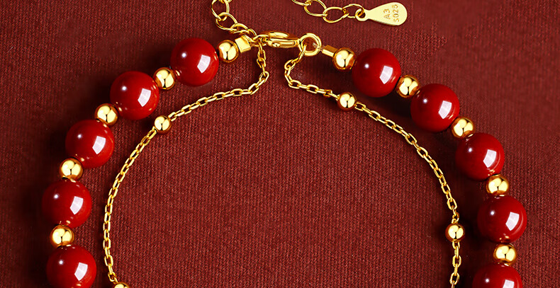 Zhenshangyin Chinese Gold Hetian Jade Bamboo Joint Cinnabar Bracelet Silver Necklace Women's Jewelry Birthday Gift for Girlfriend Wife S925 4