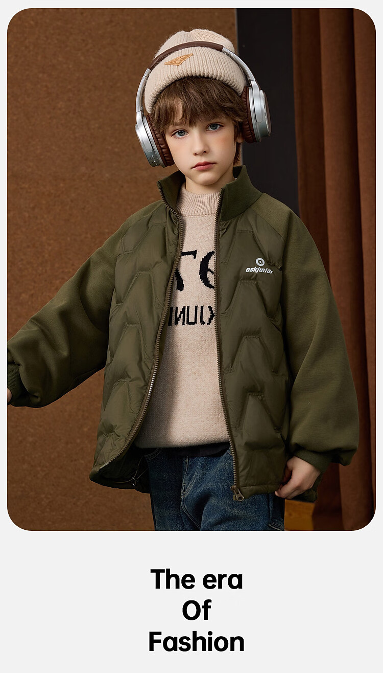 ASK JUNIOR Boys' Down Jacket Autumn Winter Warm 90% Down Raglan Sleeve Zip-up Coat Black 160cm 26