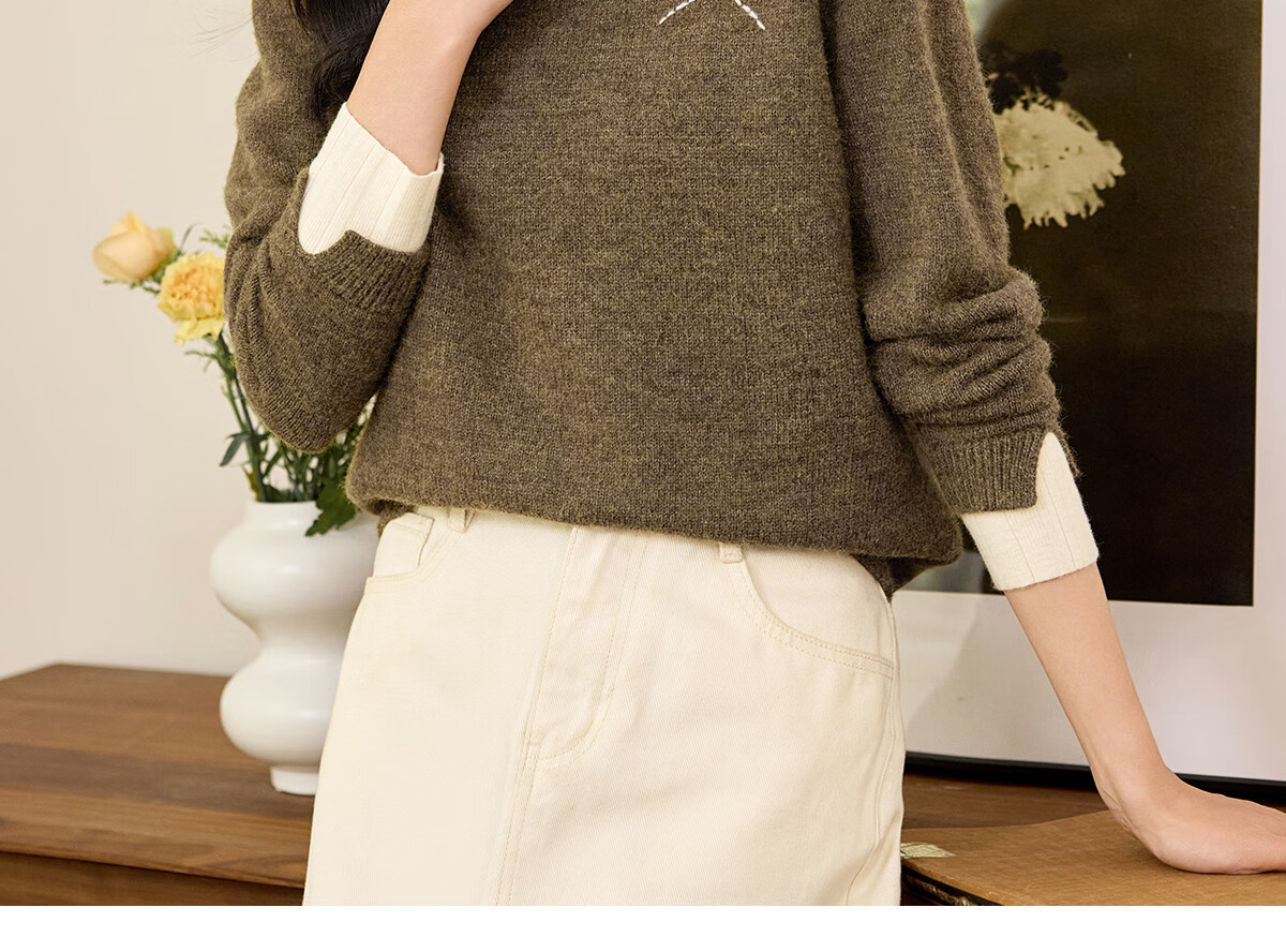 PinCai Women's Knit Sweater Wild Mallard Vintage Thickened American Style Trendy Knitwear P144Z6001 11