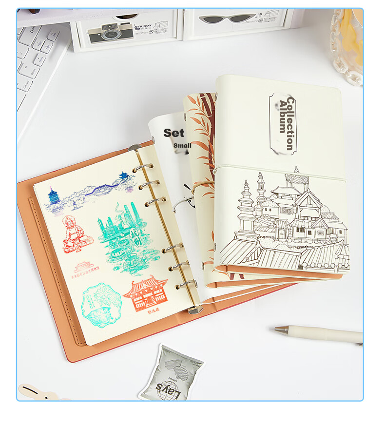 Jiaranheng Travel Stamp Collection Notebook, Blank Pages A6, Stamp Collection Book, Loose-Leaf Notebook, Beijing Palace Museum Tourist Spot Journal, Souvenir, Red 13