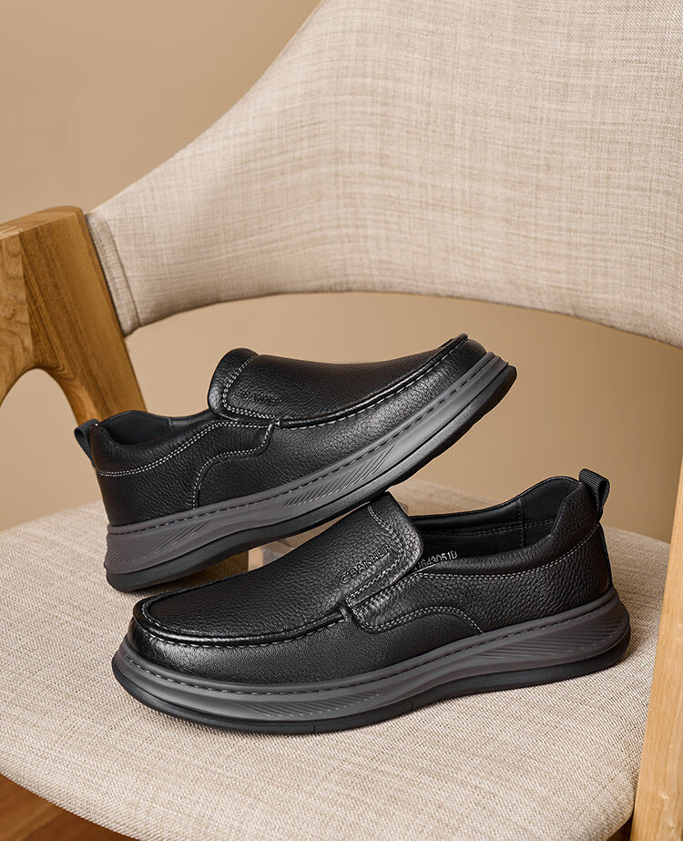 C.BANNER Casual Sheepskin Men's Leather Shoes, Business Soft-Soled Soft Upper Breathable Slip-On Comfortable Wear-Resistant Versatile Shoes, Black, Size 41 4