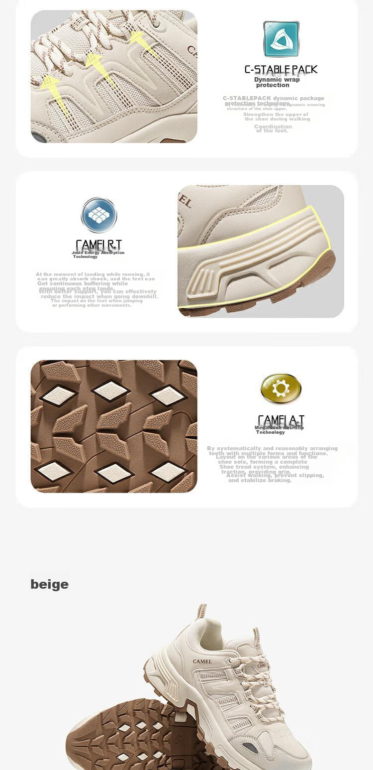 CAMEL Outdoor Hiking Shoes, Non-Slip, Wear-Resistant, Mountain Climbing Sports, Water-Repellent, Couple's Mountaineering Shoes [Taihang] 08S 15