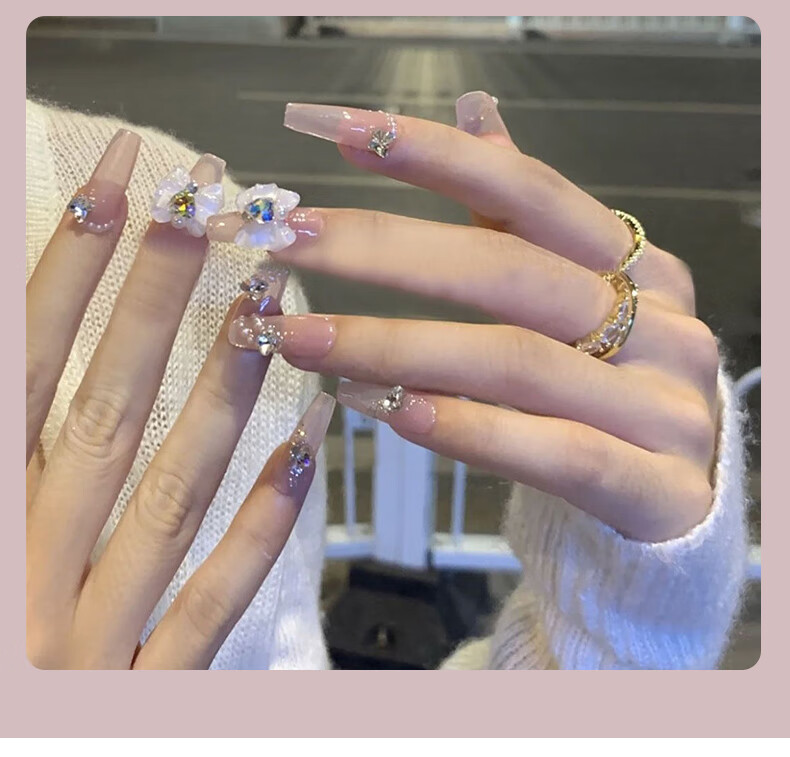 Chense Handmade Wearable Nail Stickers, Nail Tips, Short Fake Nails (Red Sugar Frost, Size S) 1
