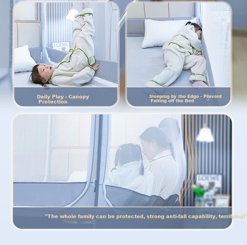 KORRESTAR Class A Household Full-Coverage Mattress-Style Anti-Fall Mosquito Net, Prevents Falling off Bed, Full Coverage Bottom, Thick Gray, 1.8 Meters [1 Bottom Screen] 13
