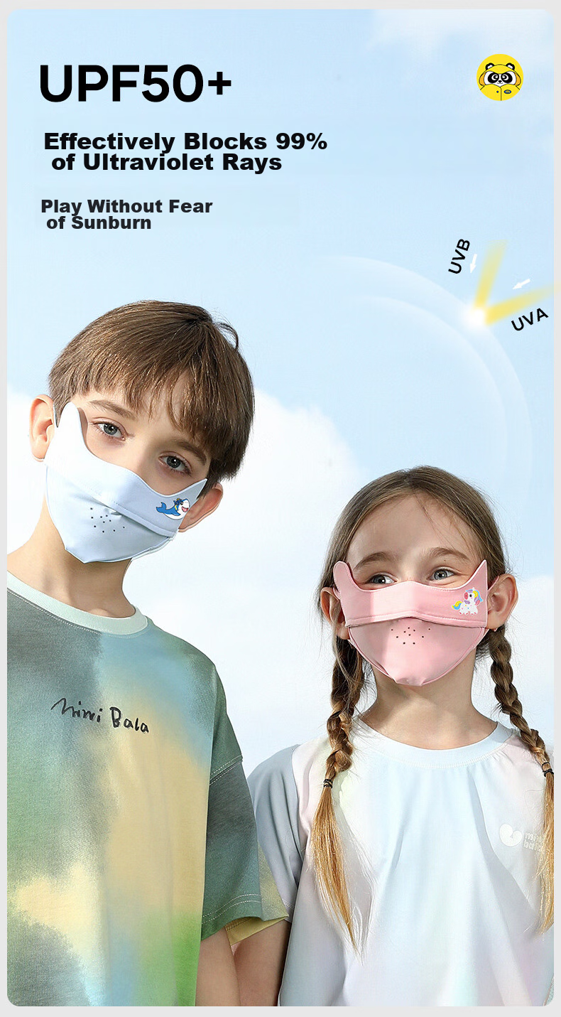 Moremerry Children's Sun Protection Face Mask, Windproof And UV-Resistant, for Boys And Girls, Summer Lightweight Ice Silk Breathable Face Cover, Pink, Size L 5