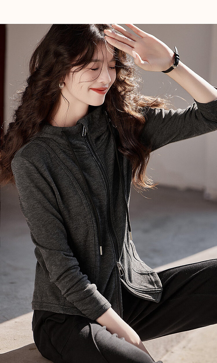 Dme [Young Version of Walking Out] Spring And Autumn Sporty Double-Zip Hooded Comfortable Slimming Treasure Women's Top 15