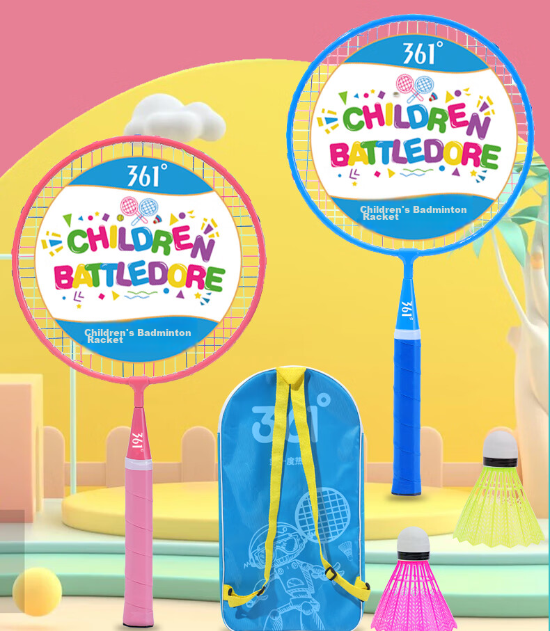 361° Badminton Racket for Children, Durable Set for Ages 3-12, Toy Gift Package, Pink + Blue 1
