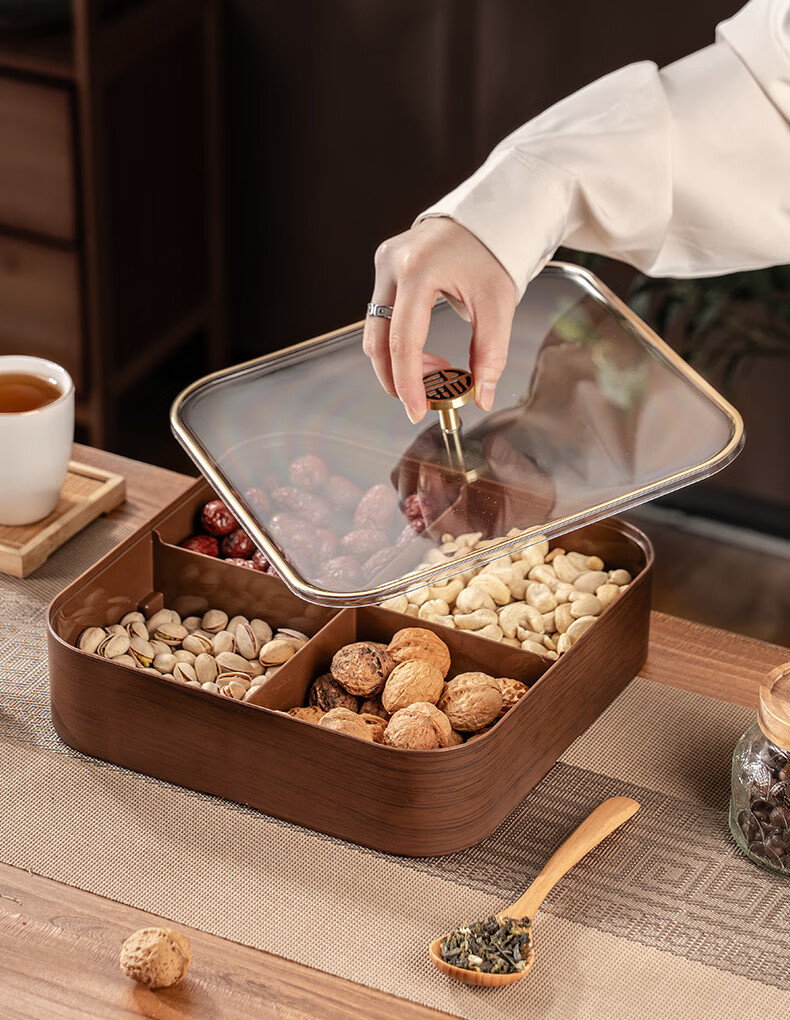 CAIZHI Dried Fruit Plate, Fruit Bowl, Living Room High-End Wood-Like Nut Snack Box, Candy Storage Container, 4-Compartment Fruit Plate CZ6867 18