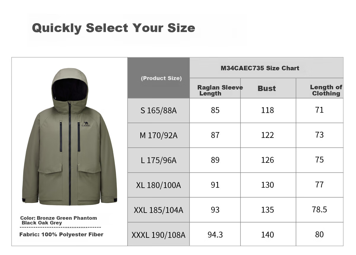 CAMEL Men's Jacket, Cotton Coat, Winter Hooded Fleece-Lined Thickened Waterproof Workwear Cotton Jacket for Men, M34CAEC735 25