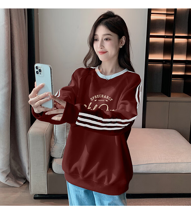 Halo Queen Women's Sweatshirt, Spring And Autumn, Round Neck, Loose Fit, Fashionable Printed Pullover Top H13KW1300 18