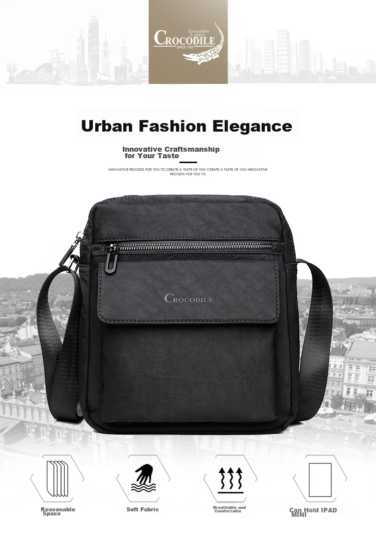 CROCODILE Men's Shoulder Bag, Trendy Casual Vertical Crossbody Canvas Bag, Versatile Gift for Boyfriend, B2352 1