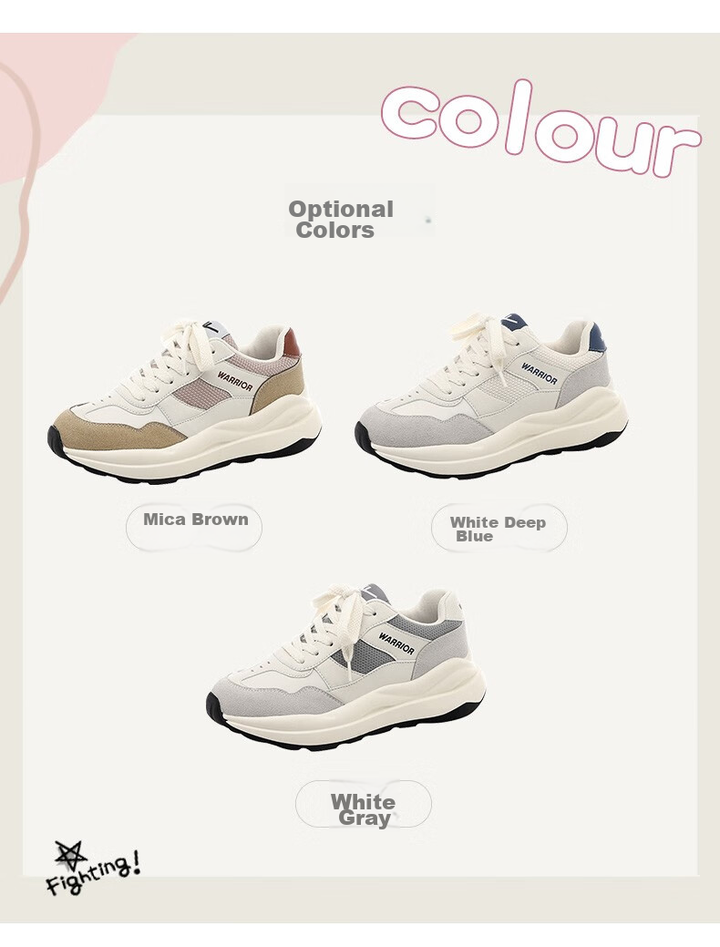 Huili Women's Sneakers, Thick-Soled Versatile Dad Shoes, Trendy Low-Top Casual Shoes for Women-0359 White-Gray 36 2