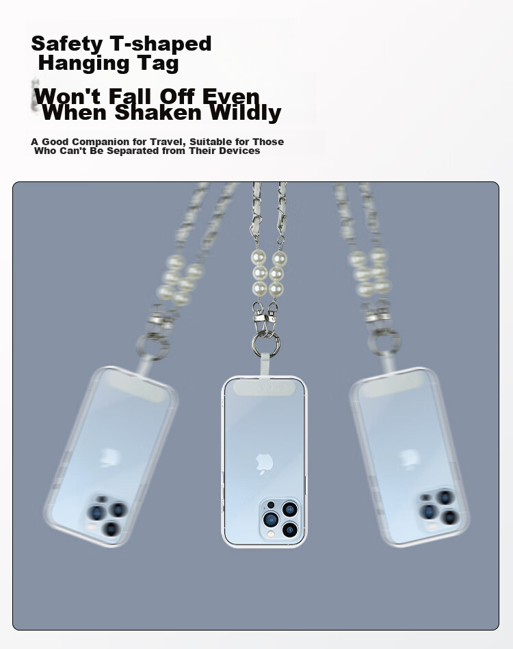 ESCASE Phone Lanyard Crossbody Strap Neck Strap Anti-Loss Phone Case Long Chain High Fashion Pearl Necklace Dopamine Summer Colorful Silver White 5