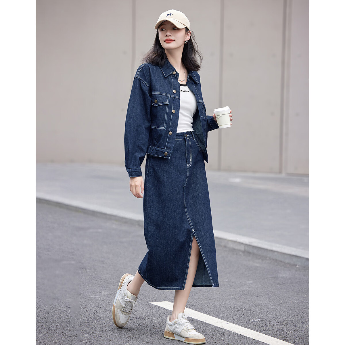 Dme Elastic Waist Denim Jacket with Small Lapel, Simple And Versatile Women's Short Denim Coat, Denim Blue, XL