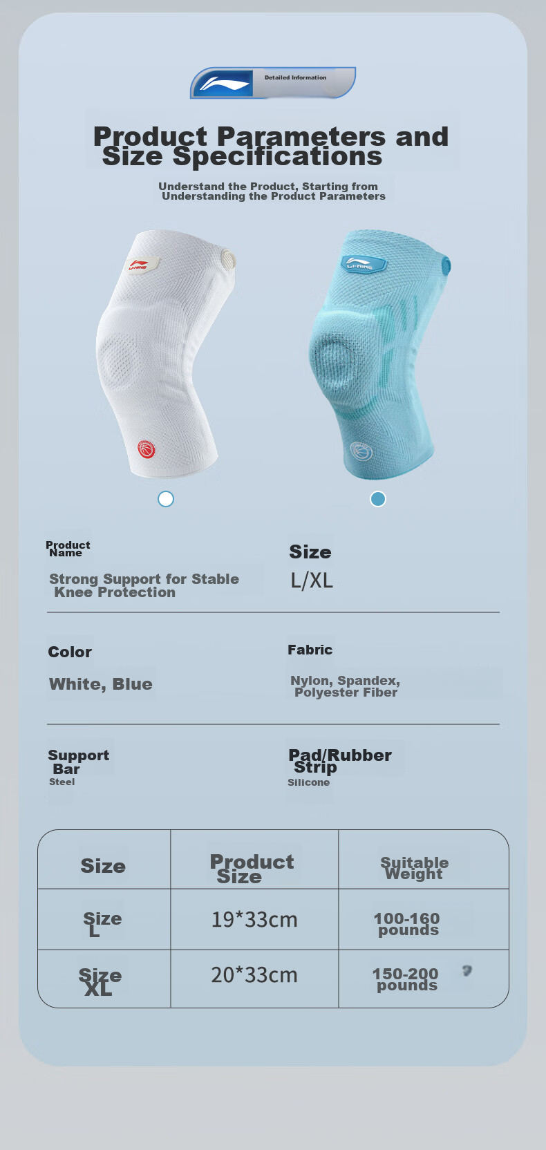 Li-Ning Knee Pads, Sports Basketball-Specific, Professional Men's Running Knee Guards, Patellar Protection, Badminton Fitness Hiking Knee Protectors 9