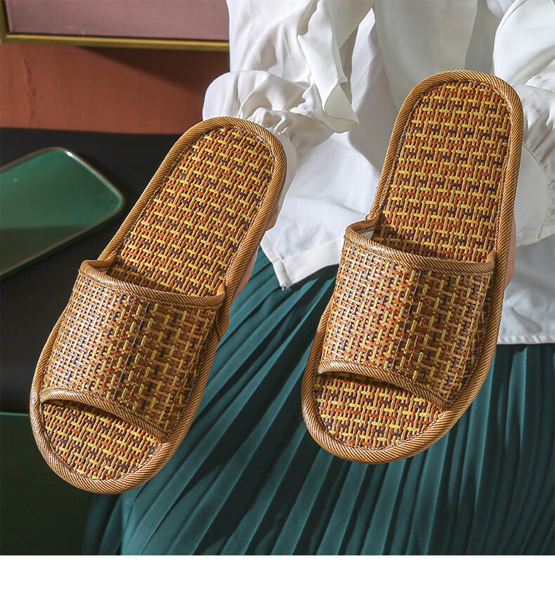 FOOTOPPO Bamboo Rattan Summer Slippers Men Indoor Woven Bamboo Rattan Slippers Women Summer Bamboo Rattan Woven Slippers for Men 10