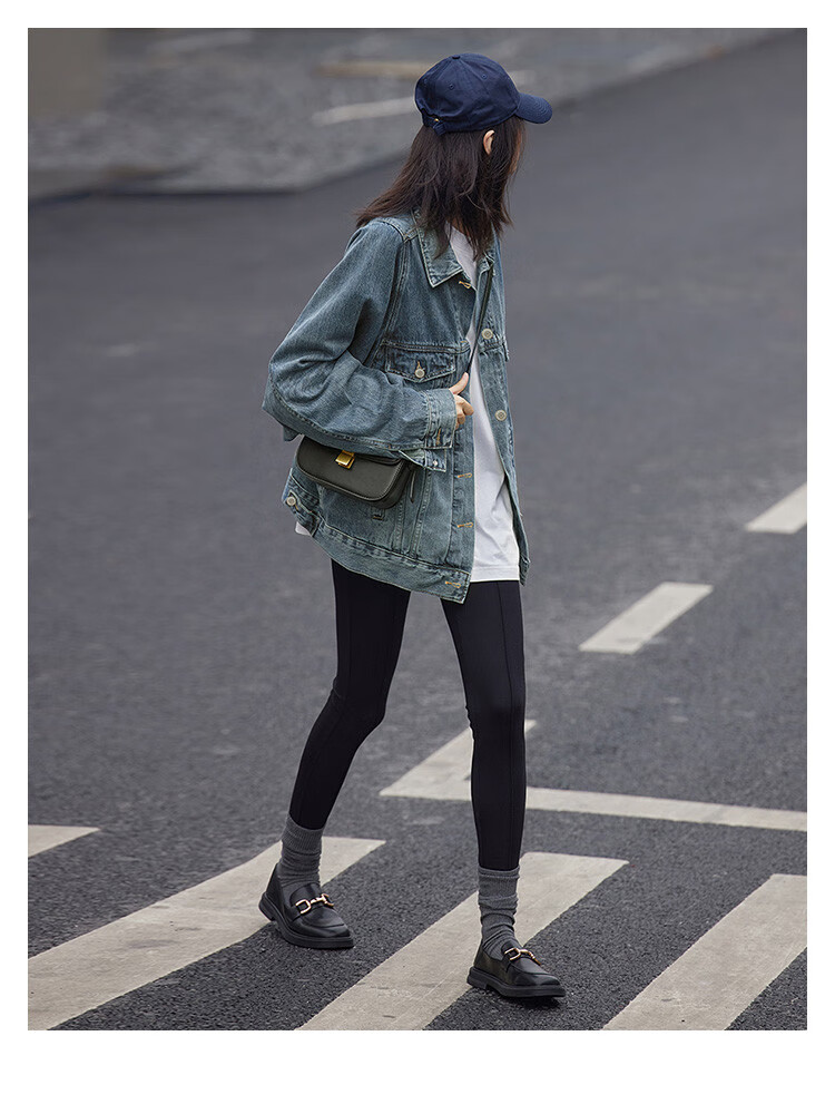 Dme [Danning Jiini] Spring And Autumn Vintage Commuter Distressed Lapel Loose-Fitting Petite Elegant Women's Denim Jacket 3