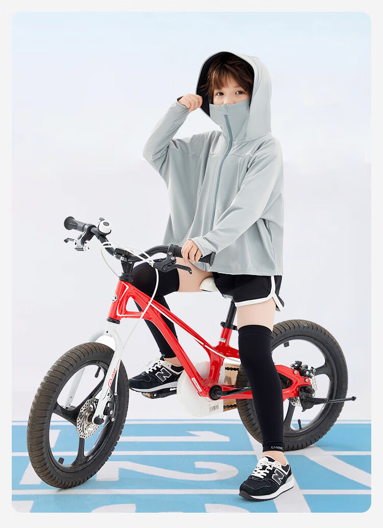 Ousen Children's Sun Protection Clothing, Boys And Girls Cycling UV-Resistant Lightweight Breathable Black Gel Hooded UPF50 Sun Protection Jacket 10