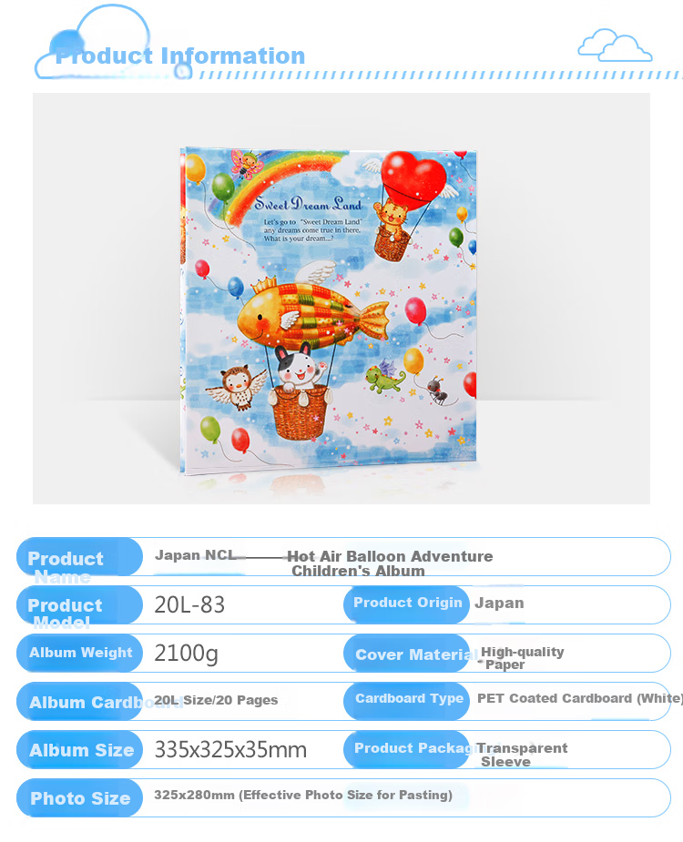 Nakabayashi Children's Photo Album DIY Laminated Self-Adhesive Memory Book, 40 Pages, 20L-83 Carp Fish Hot Air Balloo 3