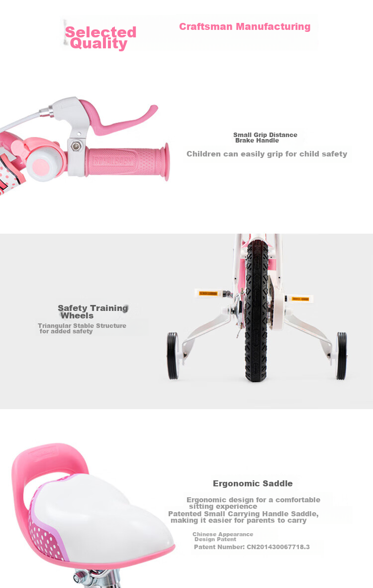RoyalBaby Children's Bicycle, Girls' Bike, Pedal Bike, for Ages 4-7, with Training Wheels, Princess Pink And White, 16 Inches 9