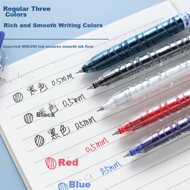 Dongmi Gel Pen, Baote Bottle Push-Button 0.5mm Signature Pen, Dongmi Bullet Tip, Essential for Primary And Secondary School Students, Office Use, Large Capacity, Exam Writing Pen, Transparent Barrel, Blue, 3 Pcs DM932