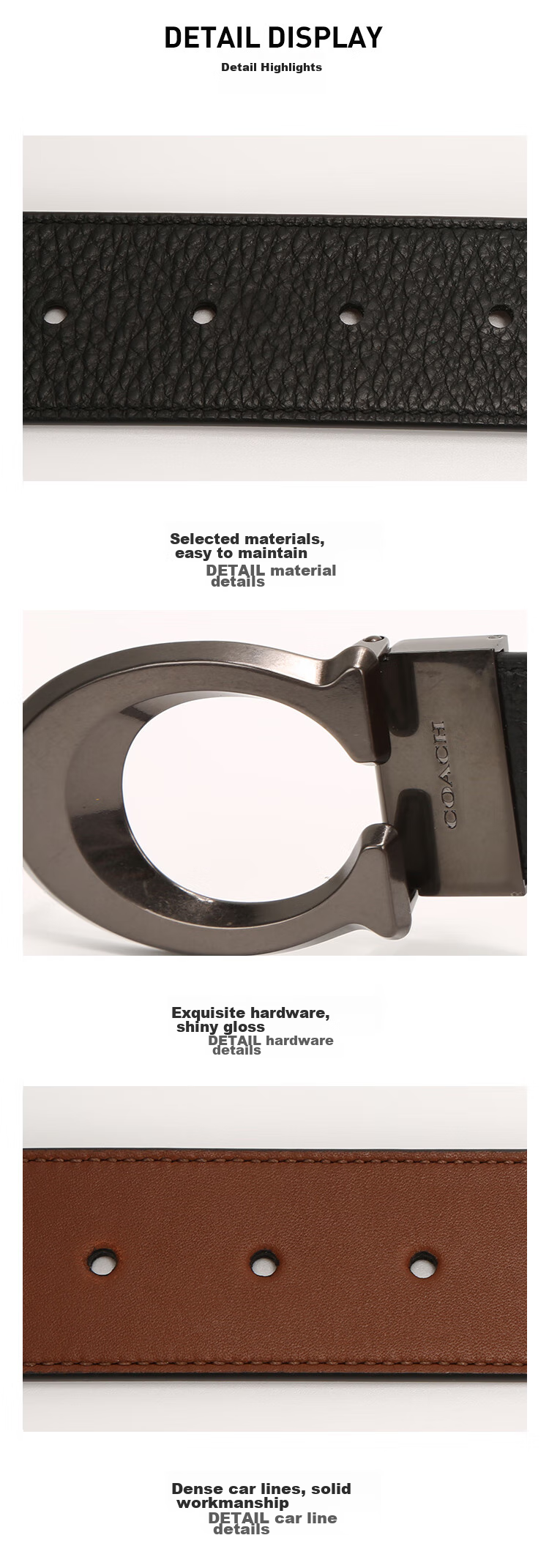 COACH [Brand Direct Supply], Men's Double-Sided Wide Buckle Belt, 35MM Black, CQ013, New Year Gift 4