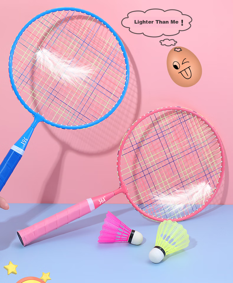 361° Badminton Racket for Children, Durable Set for Ages 3-12, Toy Gift Package, Pink + Blue 7