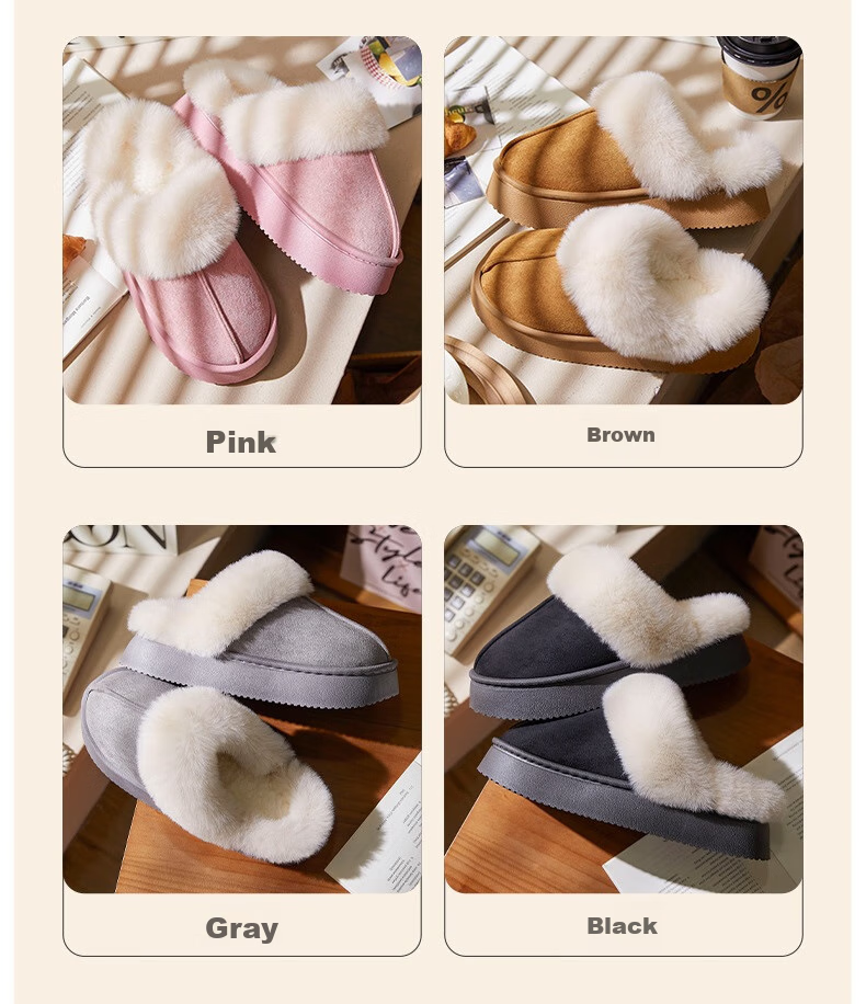 GUOLUOFEI Leather And Fur Integrated Thick Cotton Slippers for Men And Women, Home And Outdoor Wear, Furry Fleece-Lined Warm Couple Style, Gray, Size 42-43 11
