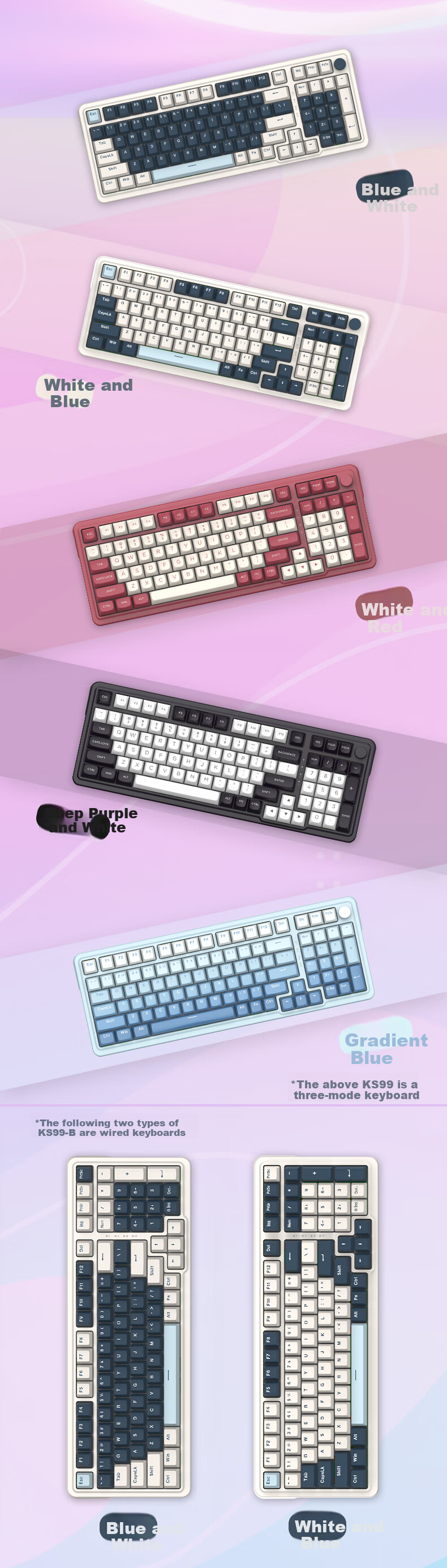 REDRAGON KS99 Custom Mechanical Keyboard, 98-Key Gaming Keyboard, Wireless Tablet Keyboard, New Year Gift, Blackberry Pink Gradient - Thin Lemon Switch 6