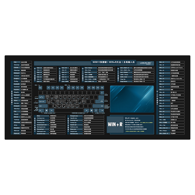 LESAILES Win11 Shortcut Mouse Pad Large Size, Thickened with Locking Edge for Gaming And Office, Computer Keyboard Desk Mat, Blue And Black Color, 900*400*3